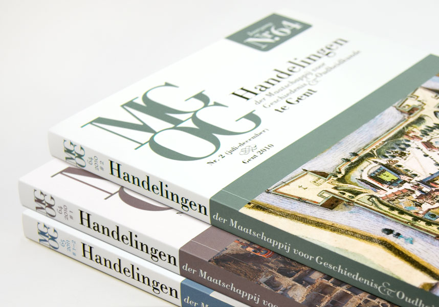 Cover designs for the series MGOG (Handelingen der Maatschappij voor Geschiedenis & Oudheid te Gent)
