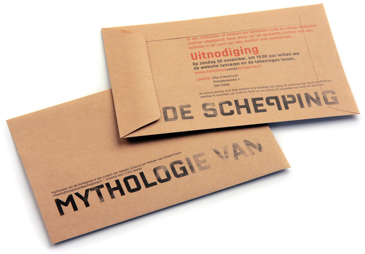 Custom lettertype PLAKBAND toepassing bij huisstijl ontwerp Mythologie van de Schepping